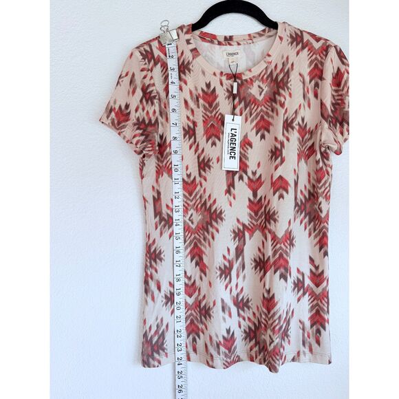 NWT L'Agence Ressi Fitted Crew Neck Short Sleeve Tee in Tan Multi Ganado Print S - Picture 13 of 14